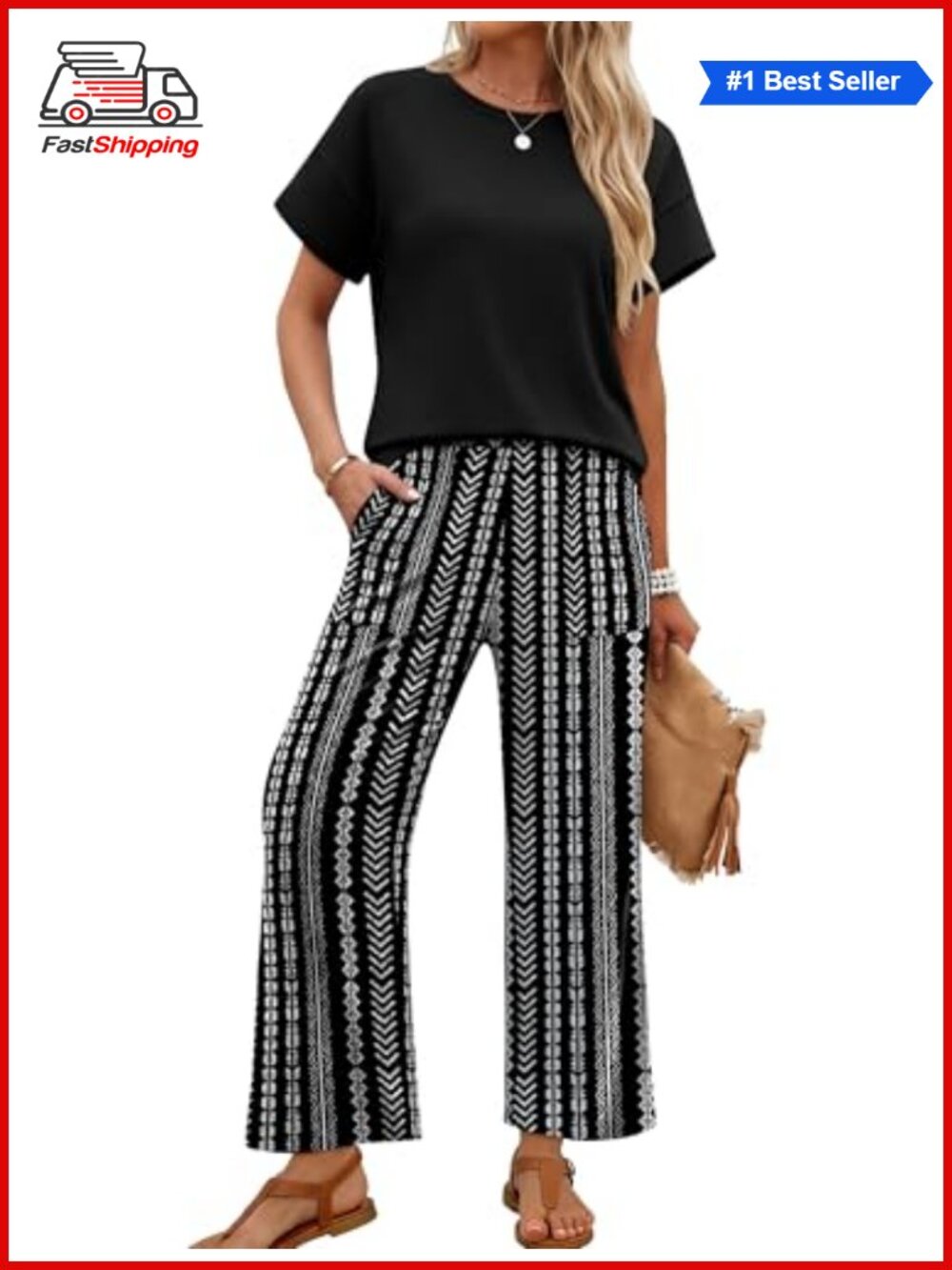 ✨ Sampeel Two Piece Set Women Cap Short Sleeve Wide Leg Pants Lounge Travel